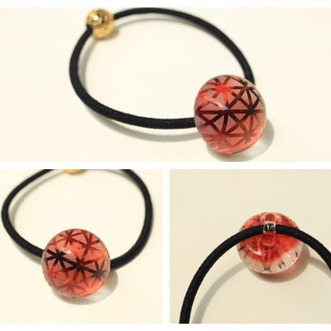 切子風ヘアゴム(赤）