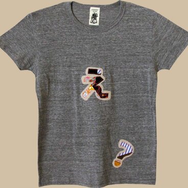 パッチワークのひらがなTシャツ「え？」