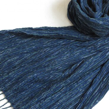 藍とグリーンの手織りしぼストール