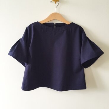 [ 受注生産 ]半袖ドロップショルダーブラウス　110〜130　ネイビー