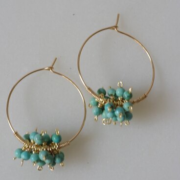 <受注制作>ターコイズのフープピアス・イヤリング　【ecume series -bleu-】