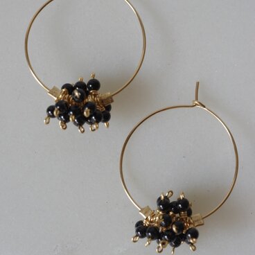 <受注制作>ブラックスピネルのフープピアス・イヤリング　【ecume series -noir-】