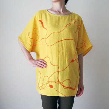 ダブルガーゼ（綿100%）のシャツ（手描き染め・「なみなみ」）