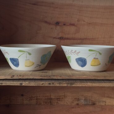 flower bowl -blue&yellow-