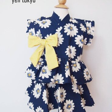 マーガレット柄 子供浴衣ドレス