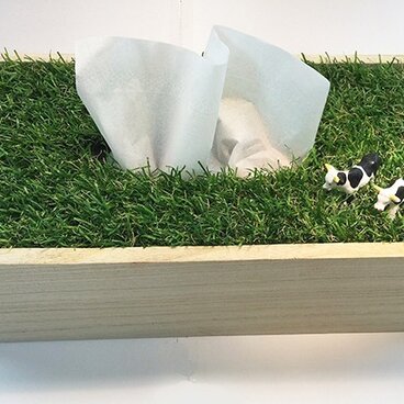 牧場のティッシュボックス　仲良しペアー牛　ナチュラル仕様