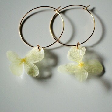 蝶々のようなアジサイ黄色【ピアス】 フープ♪