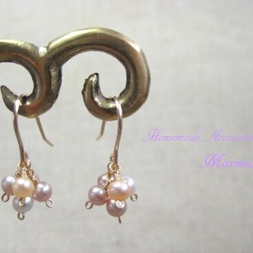 【14kgf】淡水パール（MIX)の5粒ピアス