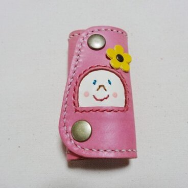 にんまり 本革キーケース ピンク