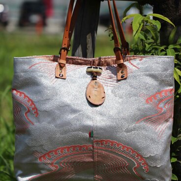 帯ショルダーバッグ　佐賀錦　Sky