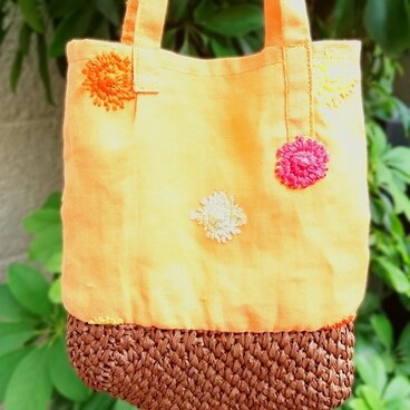 ダリアお花の刺繍かごバック