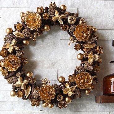 ゴールド・金色・松ぼっくり・大きなリース (G08Y)　クリスマス