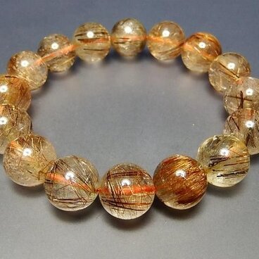 金運逸品天然石大玉ミックスルチルクオーツ約13.5mm前後ブレス