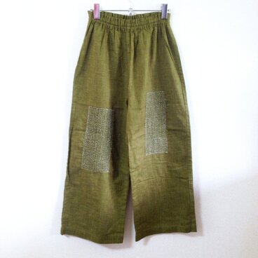 草色むら糸染め刺し子パンツ