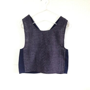 久留米絣と藍染め古布のバッククロスベスト S～M