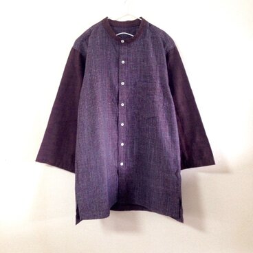 久留米絣のスタンドカラーシャツ　メンズサイズ