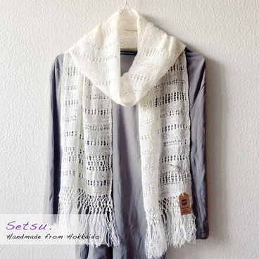 手織りストール ＃027 | 綿・紙糸：オフホワイト