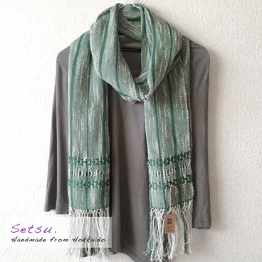 手織りストール ＃028 | 綿・麻・シルク：グリーン