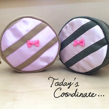 ころころ サテンリボン 帆布 丸ポーチ メイクポーチ