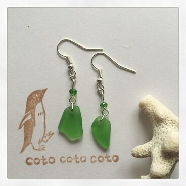 カラフルシーグラスとビーズのピアス/イヤリング