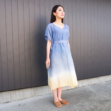 手染めシルクのカフタンワンピース