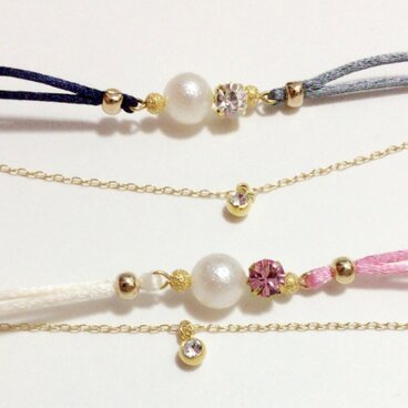 オーダー♡パールとスワロフスキーの2連ブレスレット