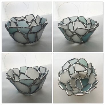 シーグラスのステンドグラス風小物入れ