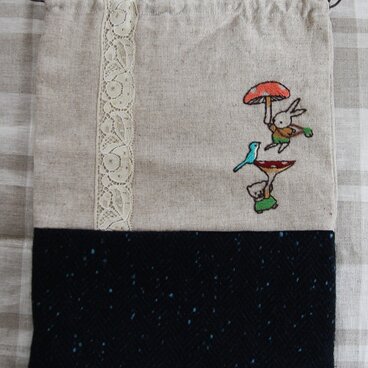 どうぶつ柄刺繍巾着