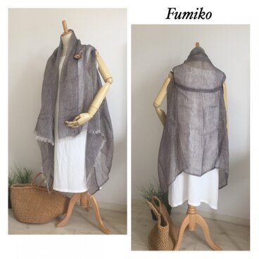 リネンガーゼのストールジレ ピン付 紫