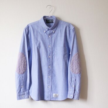 エルボーパッチ オックスフォード ボタンダウンシャツ（ヒッコリーストライプ）XLサイズ