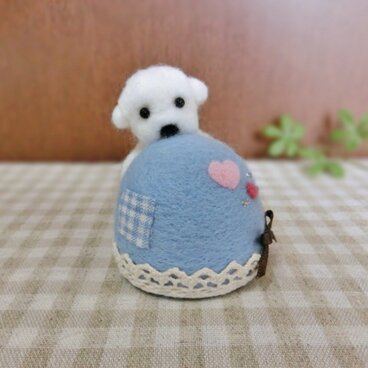 しがみつきトイプーちゃんのピンクッション（ブルー）