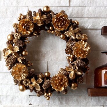 ゴールド・金・松ぼっくり・リース (G01N)　クリスマスリース