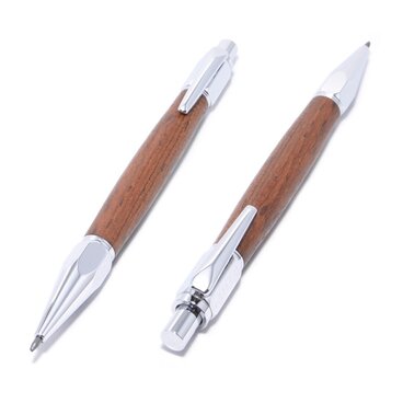 木製 2mm芯 シャープペン 消しゴムと削り付き（ボコテ；クロムのメッキ）VPNC-C-BO