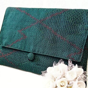 御朱印帳入れ・２冊用・十日町紬（グリーン）