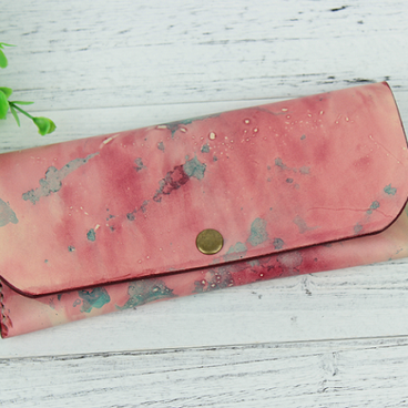 本革手縫い仕上げ 自然の色合い手染めロングウォレット ♪Pink♪
