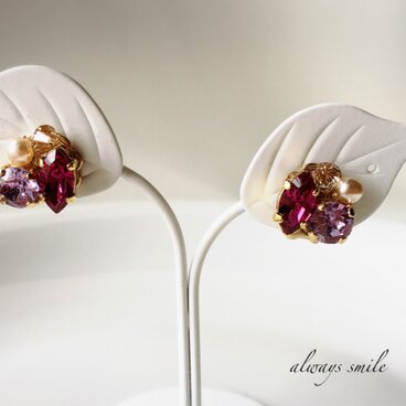 ビジューイヤリング＊Rose Pink