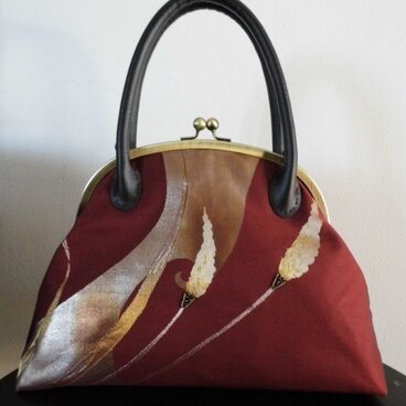 ブロンズゴールド稲穂柄・名古屋帯・がま口バック