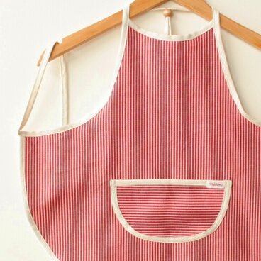 (100~120) デニム子供エプロン・レッド