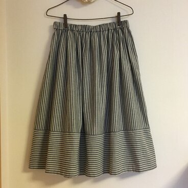 ミモレ丈ギャザースカート☆♪シンプルストライプ