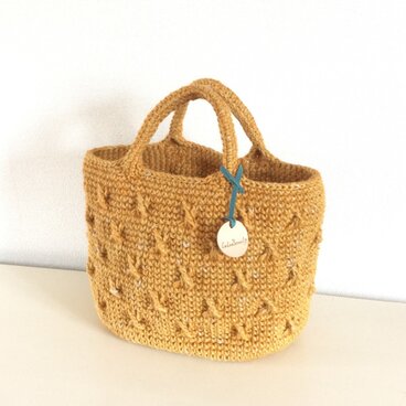 【受注制作】手染め麻ひもバッグXクロス　＃オレンジ（内ポケット付）