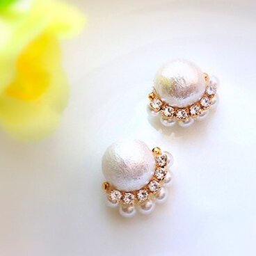 [12ミリ]パールとクリスタルの二連イヤリング