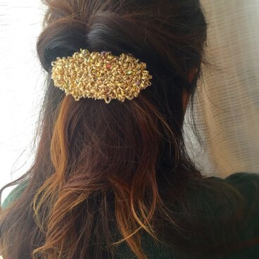 絨毯バレッタ "natural gold" 楕円型