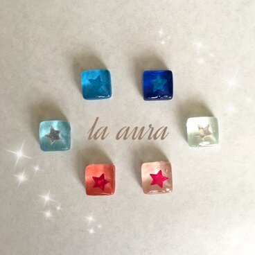 星入りキャンディー風ガラスタイルピアス（片耳づつ色選択可能）
