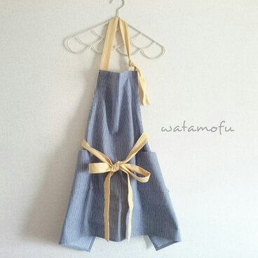 前リボンのエプロン＊ヒッコリー