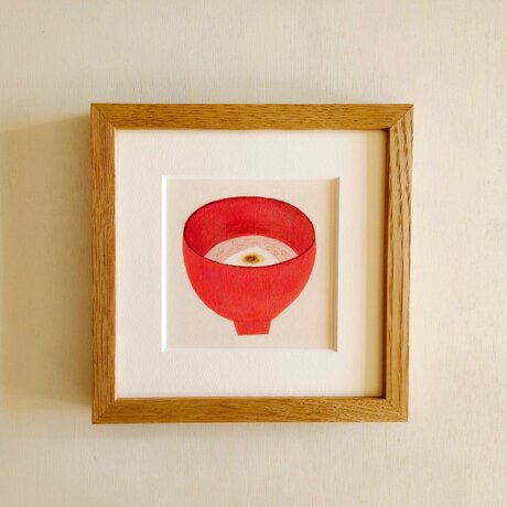 特集掲載作品＊「お善哉」原画 ※木製額縁入り（18㎝角）一点物 水彩 イラスト インテリアアート