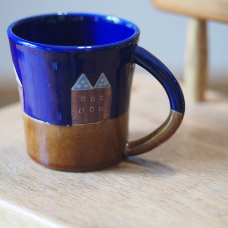 house模様のコーヒーカップ　ブルーの画像