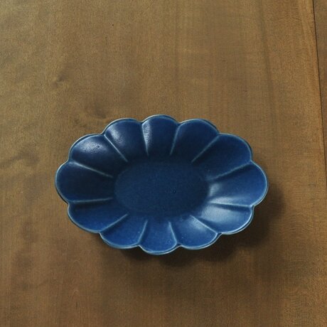 輪花楕円6寸鉢／青の画像