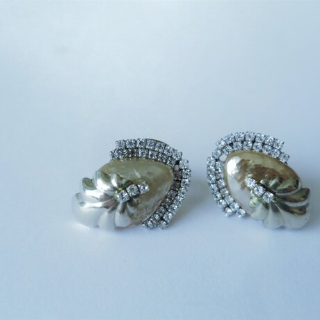 パール＆シェルビジューイヤリング ミリアムハスケル vintage earrings Miriam Haskell <Pの画像