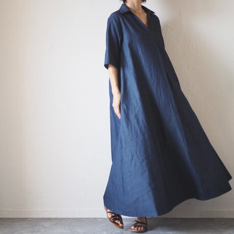 薄手デニムの半袖スキッパーワンピ No.151-14