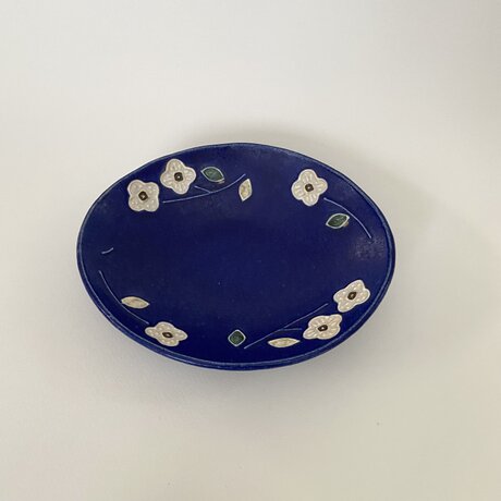 花楕円鉢鉢　(青)の画像